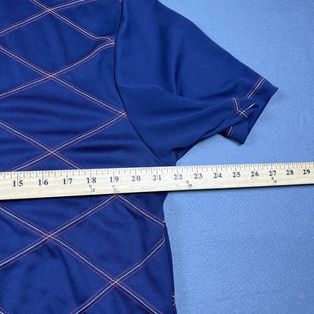 Iliac Golf Mens XL Slim Fit Navy Blue Diamond Stitch Performance Polo Shirt USA - Picture 7 of 8